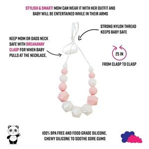 Pink baby girl teething necklace mom teether toy